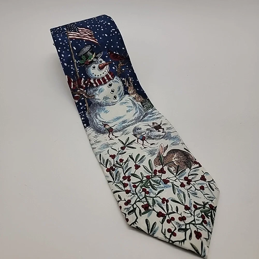TANGO‎ Mens Necktie Tie Americana Series Vintage The Snowman Holiday Elves Silk